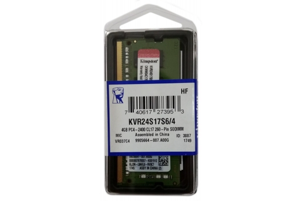 MEMORIA SODIMM 4GB DDR4 2400 KINGSTON SODIMM KVR24S17S6/4