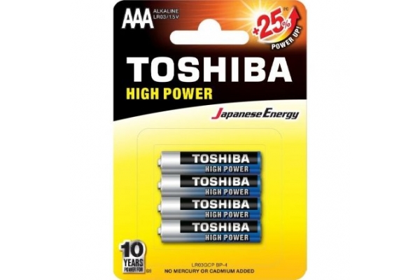 PACK DE 4 PILAS AAA TOSHIBA HIGH POWER LR03/ 1.5V/ ALCALINAS
