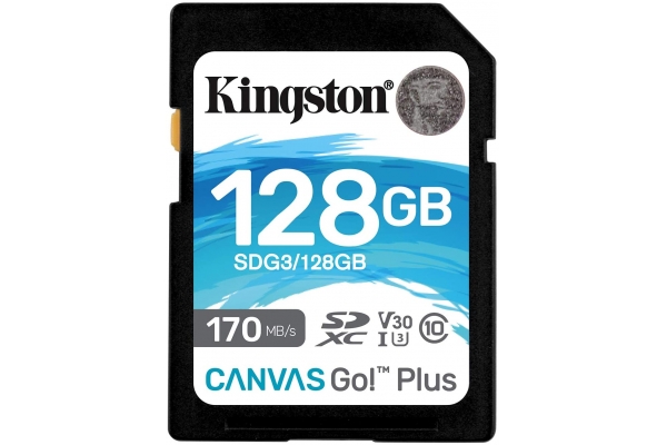 TARJETA KINGSTON SDXC 128GB UHS-I U3 V30 CLASE 10 170MB/S CANVAS GO PLUS