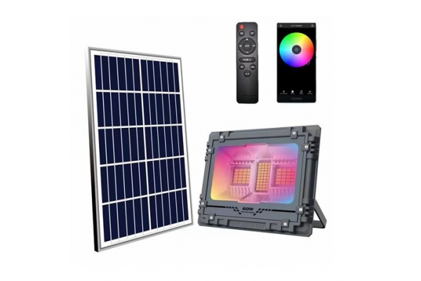 ELBAT FOCO SOLAR LED RGB 60W - 515LM - BLUETOOTH - BATERIA 5V 6AH - CONTROL REMOTO - IP67
